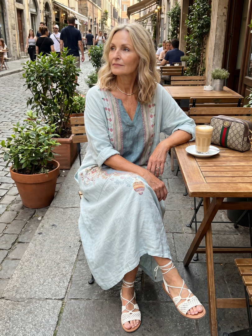 Robe Midi Brodée à Poches Claire