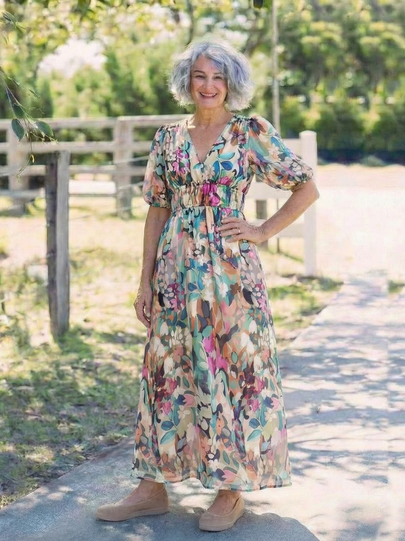 Robe midi à manches courtes et taille Eulalie