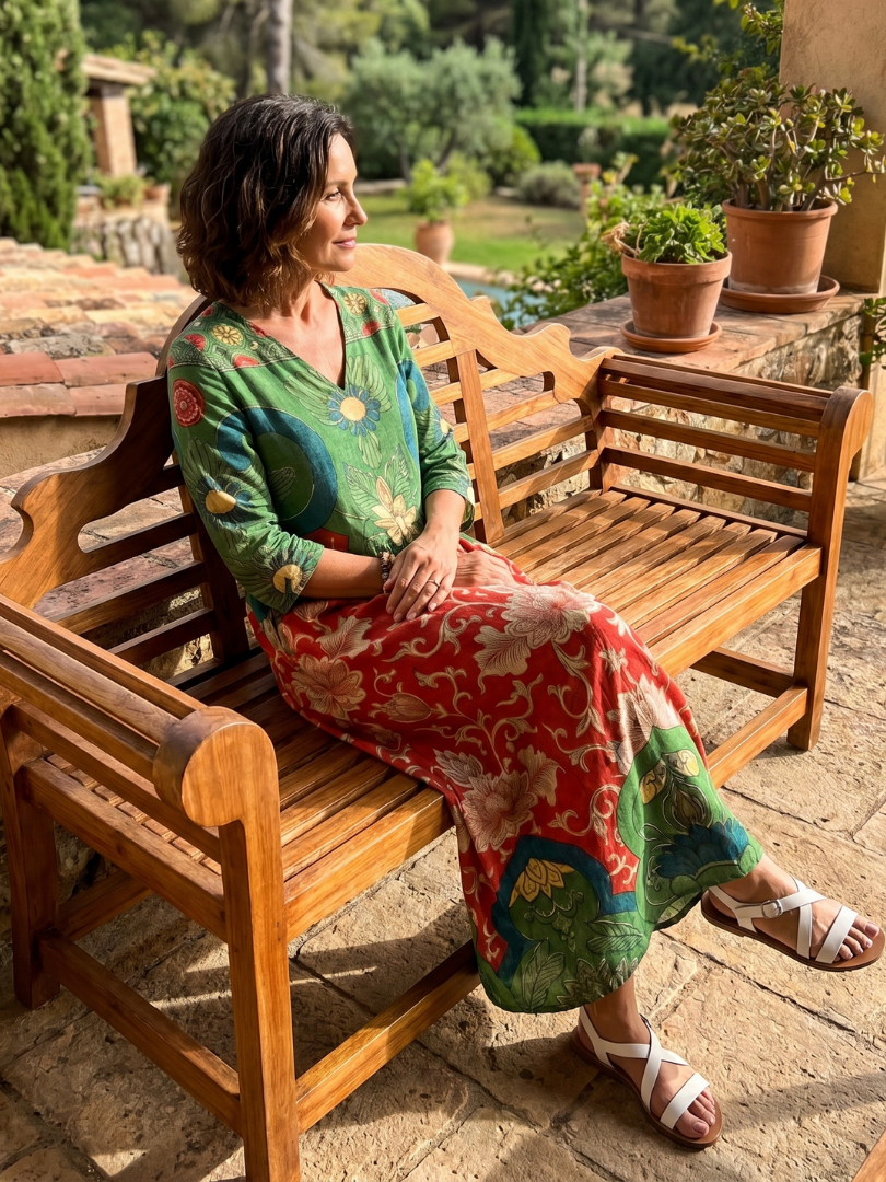 Robe Midi Fleurie à Taille Froncée Amélie