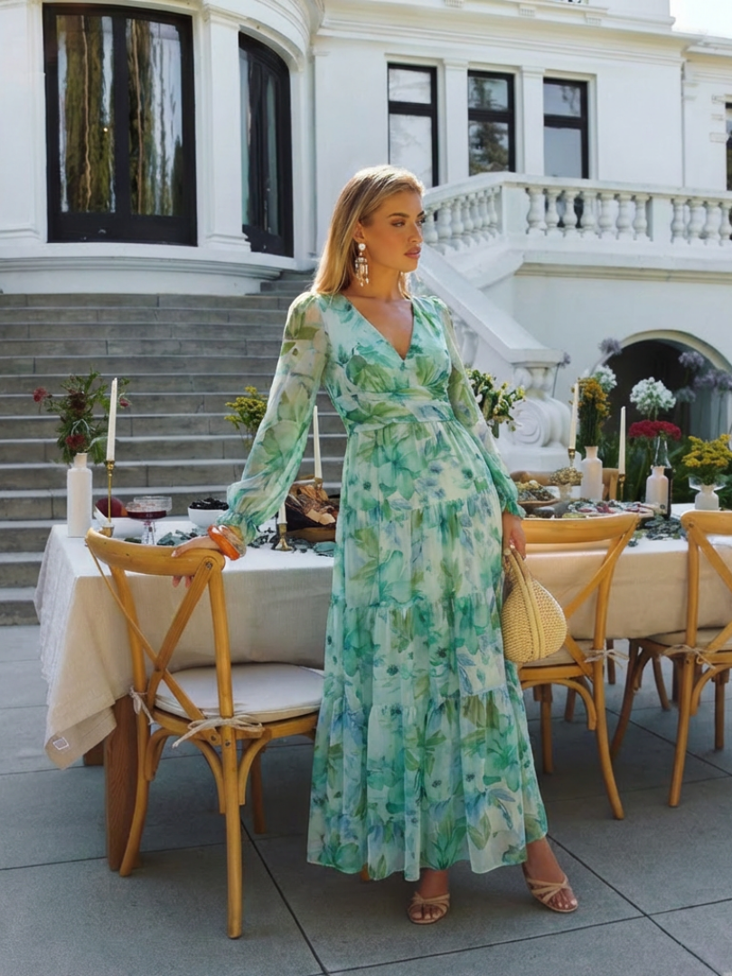 Robe Maxi Fleurie à Manches Longues Althea
