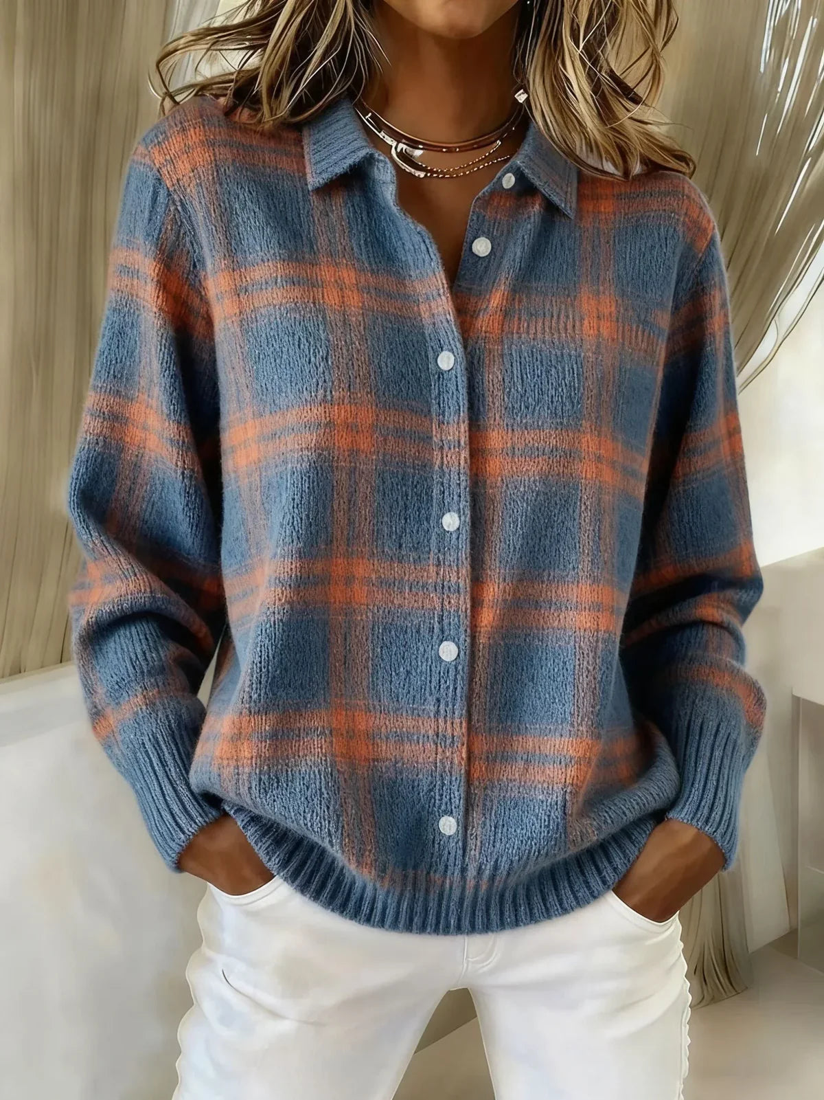 Camille - Gilet en Maille à Carreaux