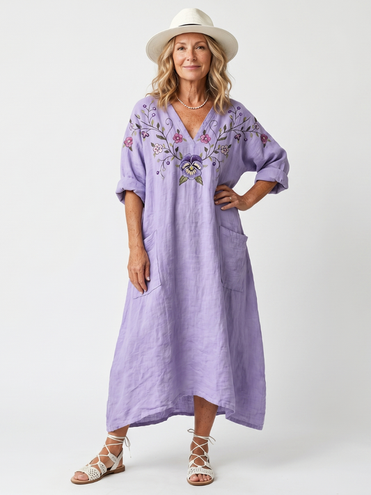 Robe Midi Brodée à Poches Sandrine