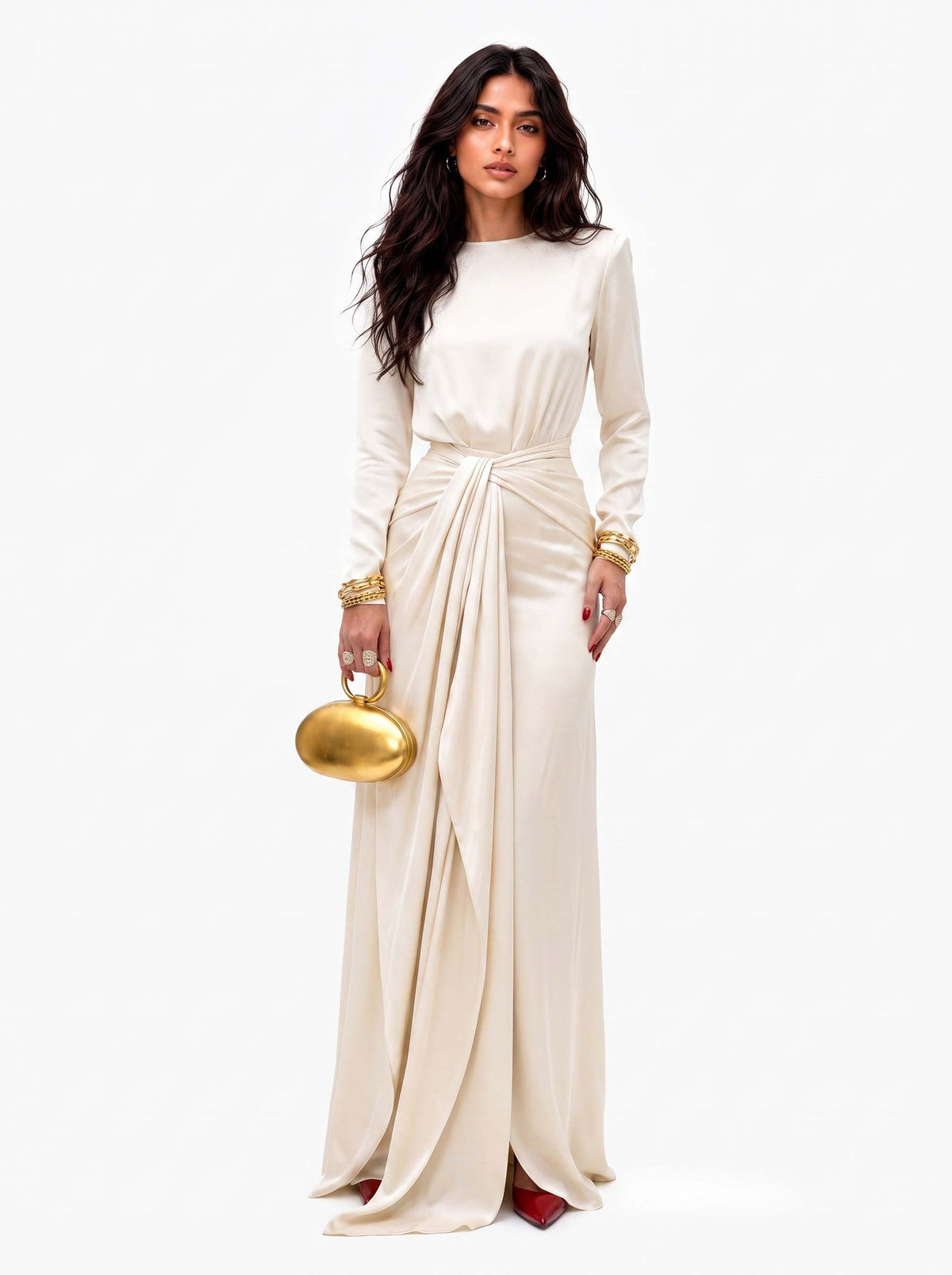 Delphine | Élégante Robe Maxi en Satin Drapé