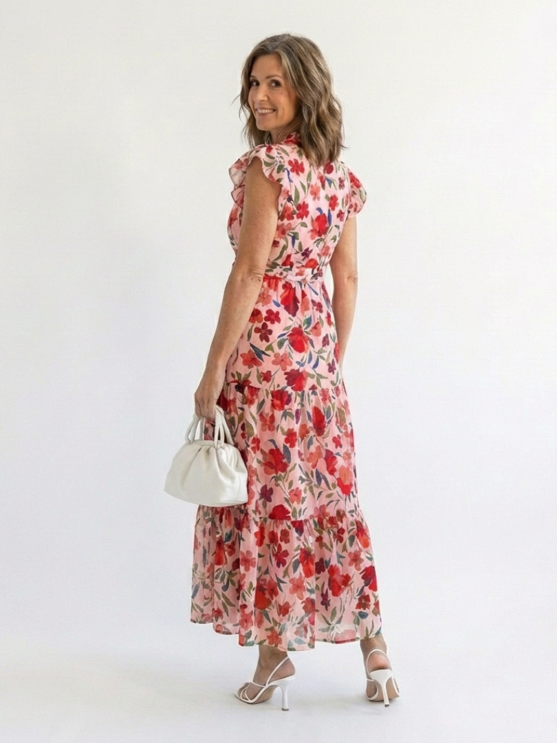 Robe Midi Évasée à Imprimé Floral Lila