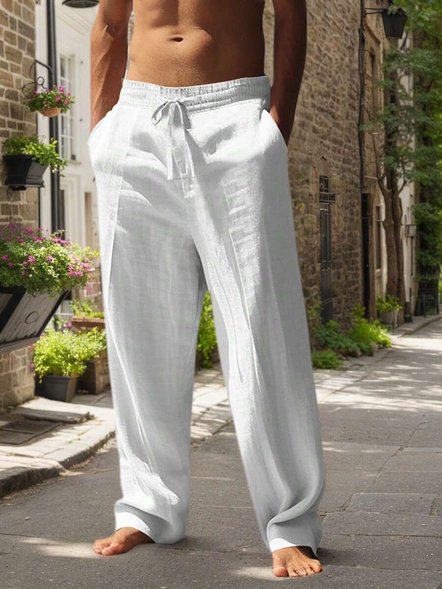 PANTALON LÉGER EN LIN AVEC CORDON