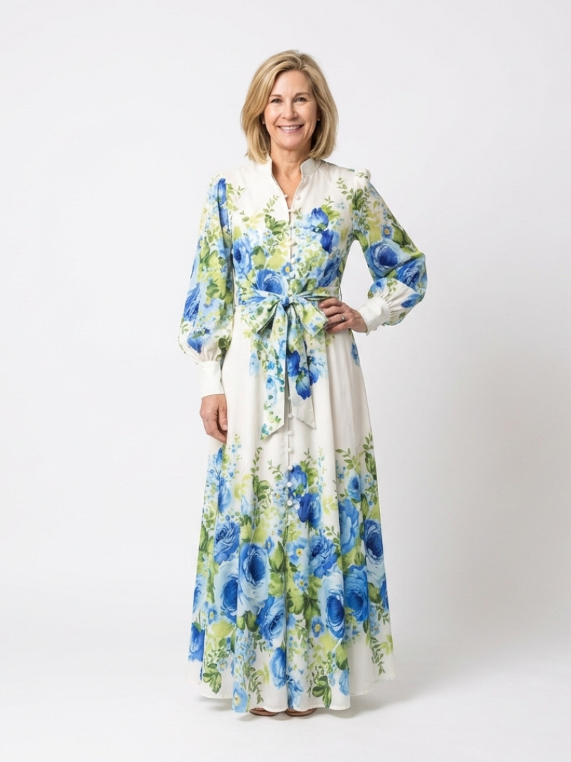 Robe Maxi à Manches Longues à Fleurs Nora