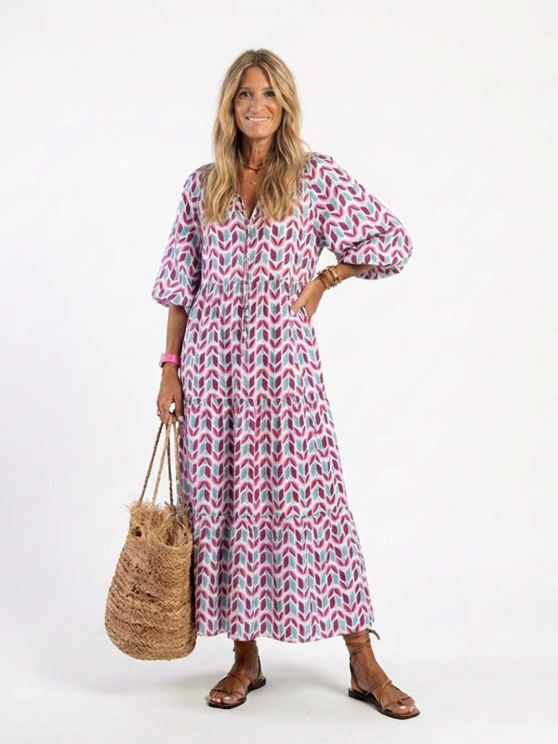 Robe Midi Géométrique à Volants Léa