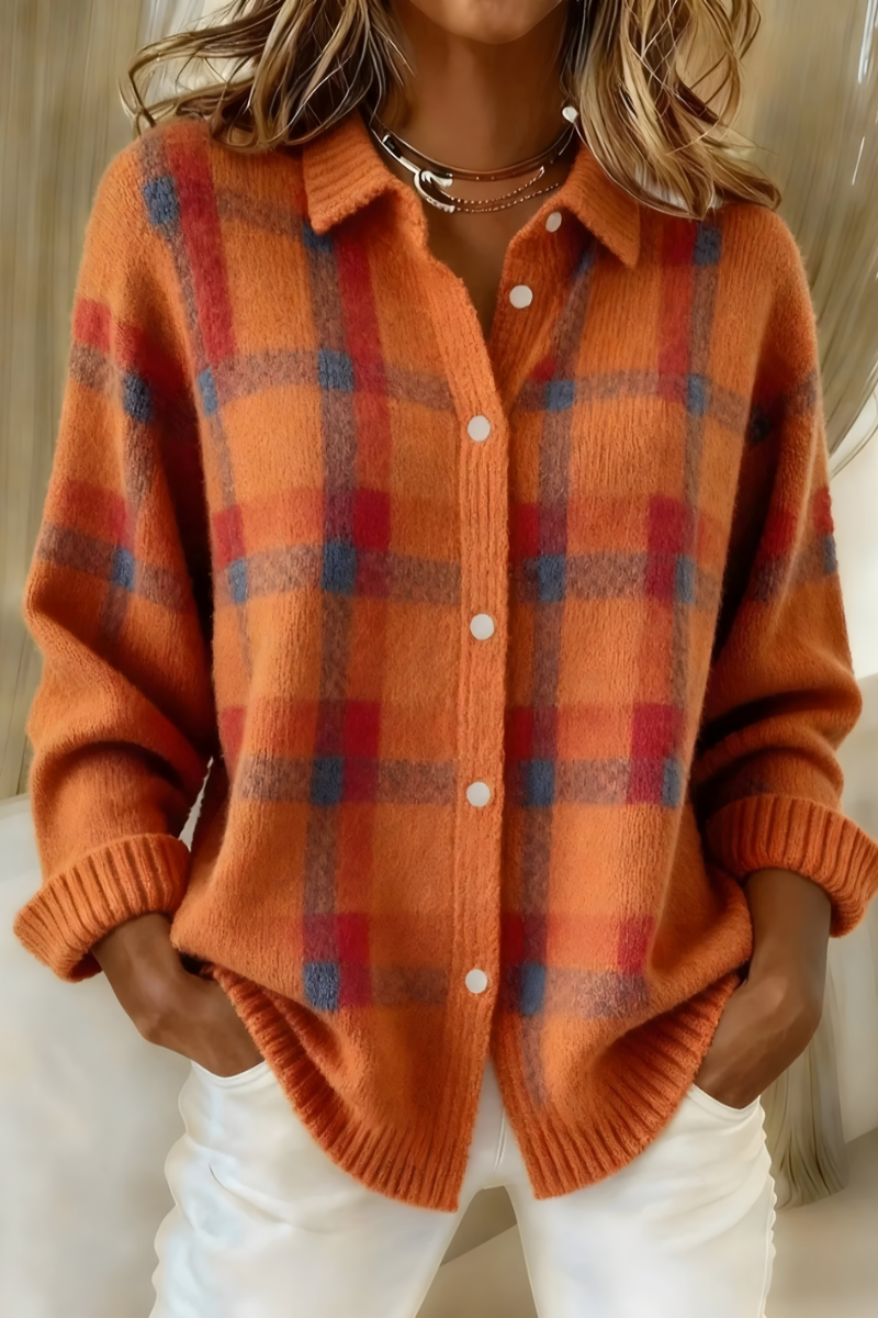 Camille - Gilet en Maille à Carreaux