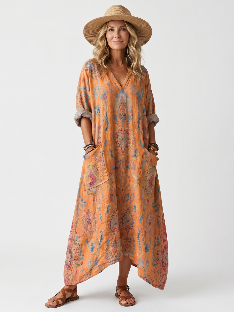 Robe Midi Imprimée à Poches Sophie
