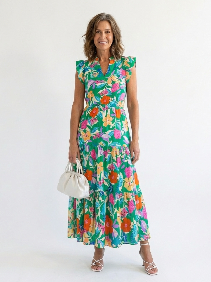 Robe Midi Évasée à Imprimé Floral Lila