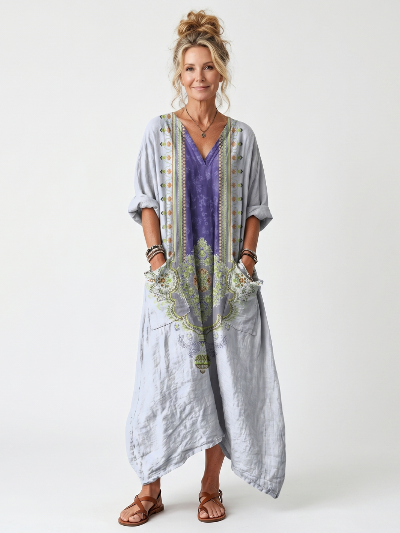 Robe Midi Brodée Contrastée Véronique