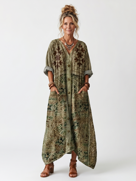 Robe Midi Brodée Boutonnée Monique