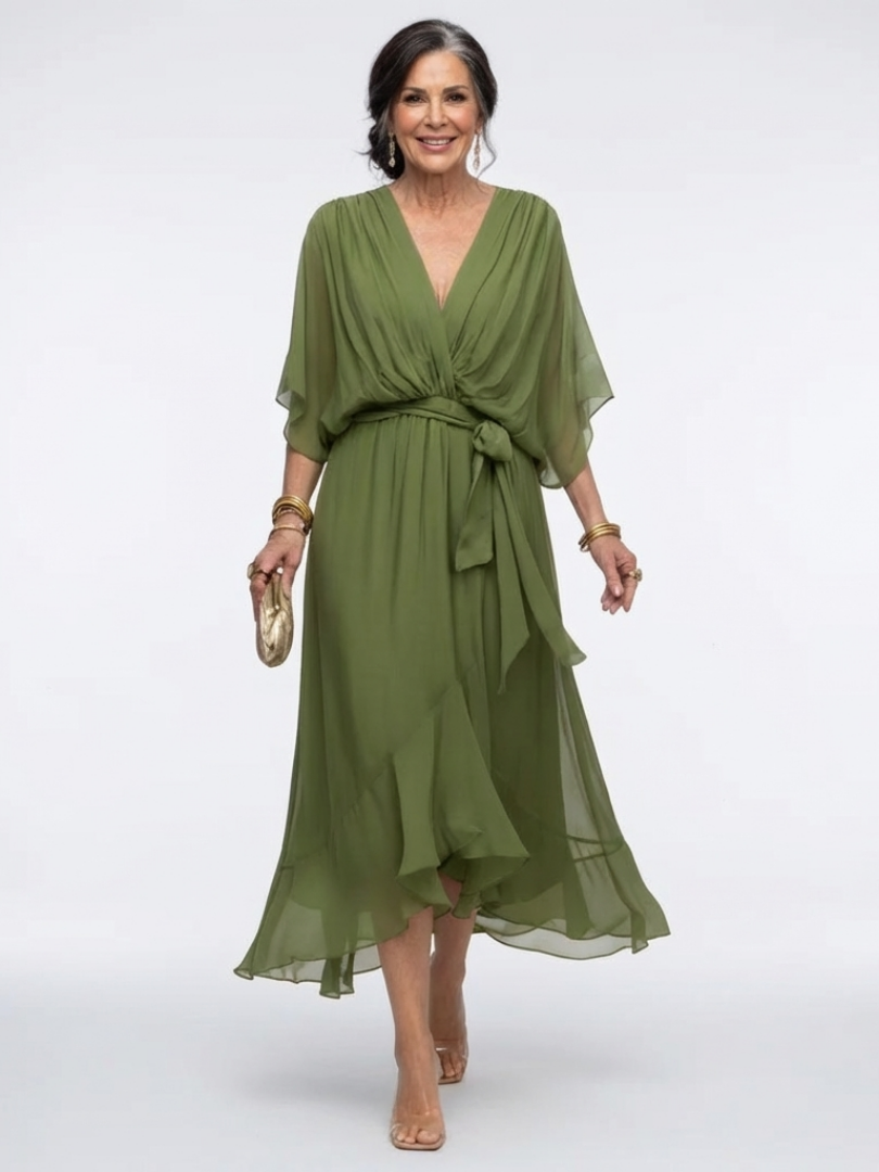Robe Midi Drapée à Encolure Elysia