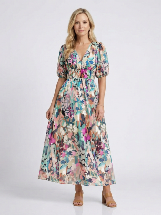 Robe midi à manches courtes et taille Eulalie