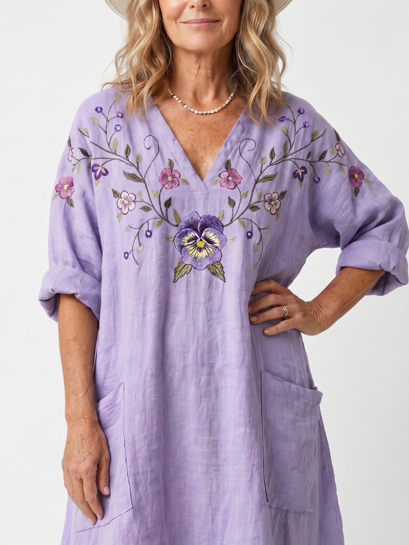 Robe Midi Brodée à Poches Sandrine