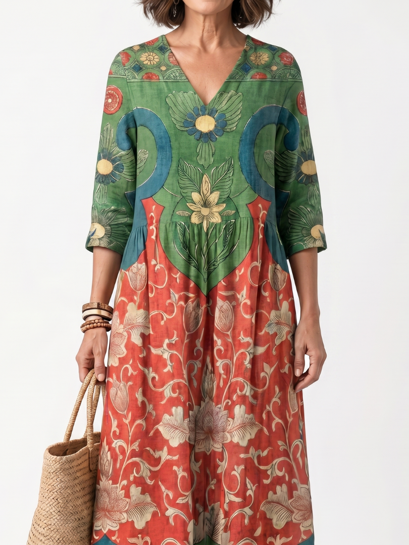 Robe Midi Fleurie à Taille Froncée Amélie