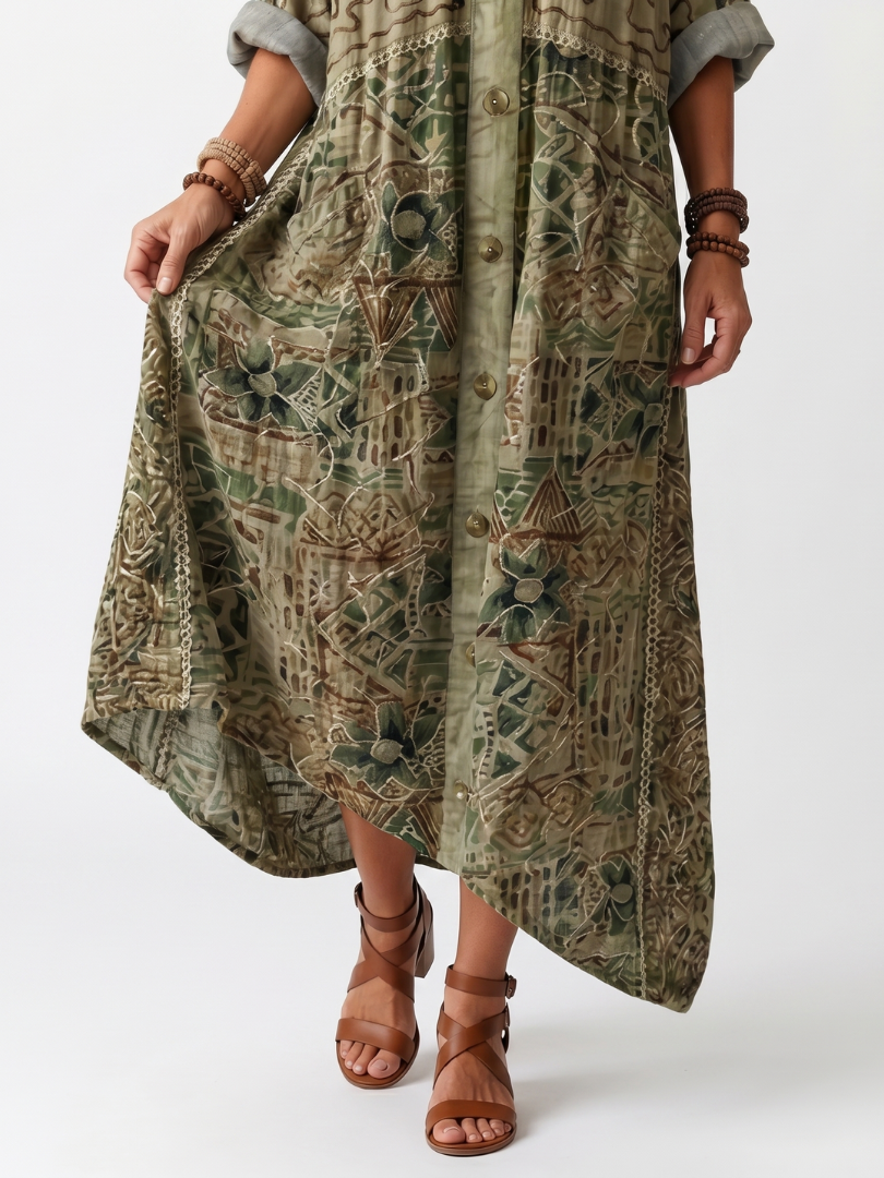 Robe Midi Brodée Boutonnée Monique