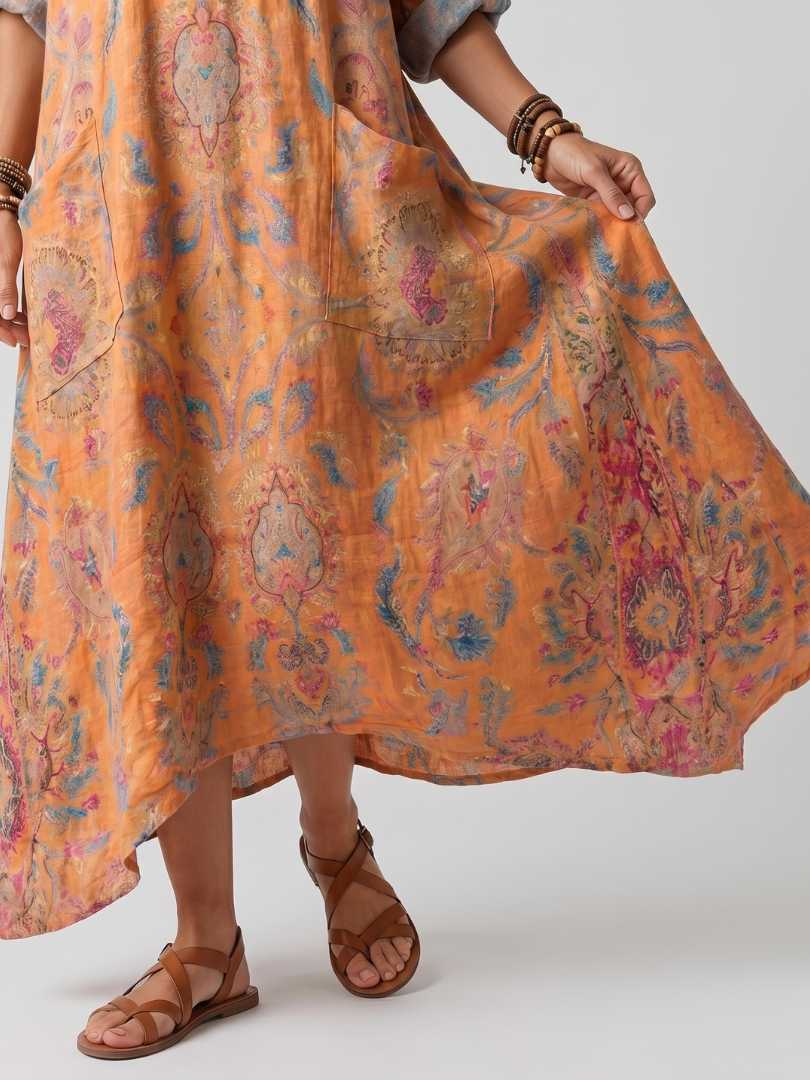 Robe Midi Imprimée à Poches Sophie