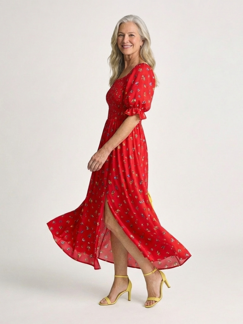 Claire Marceaux | Robe Midi à Manches Bouffantes Delphine