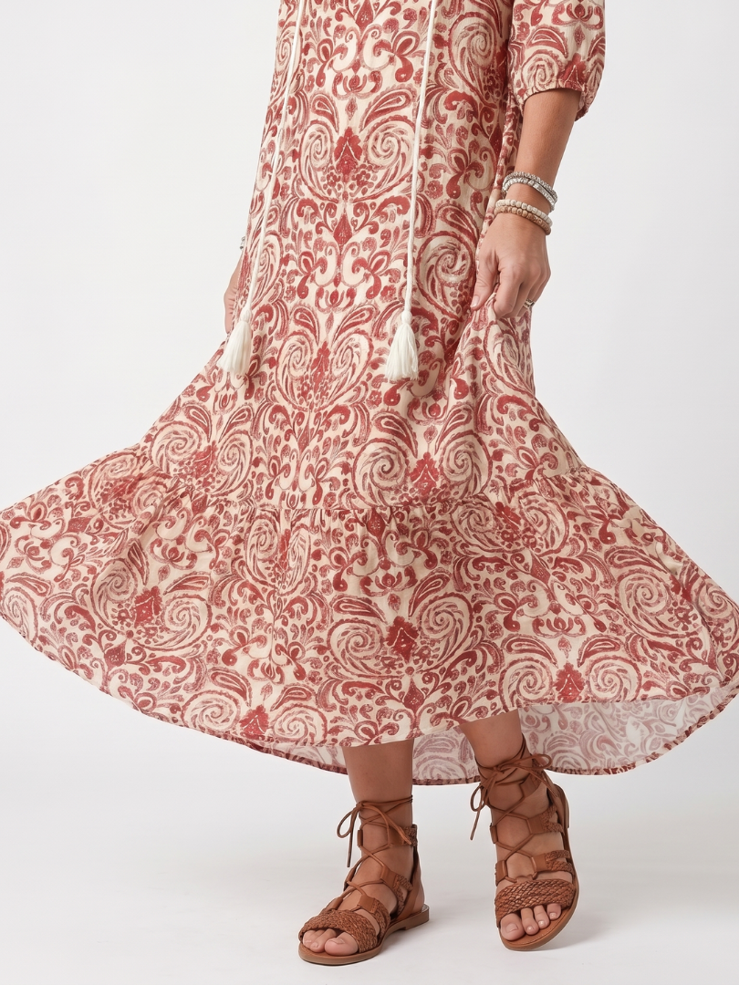 Robe Midi Bohème à Pompons Lucie