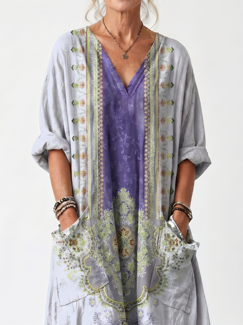 Robe Midi Brodée Contrastée Véronique