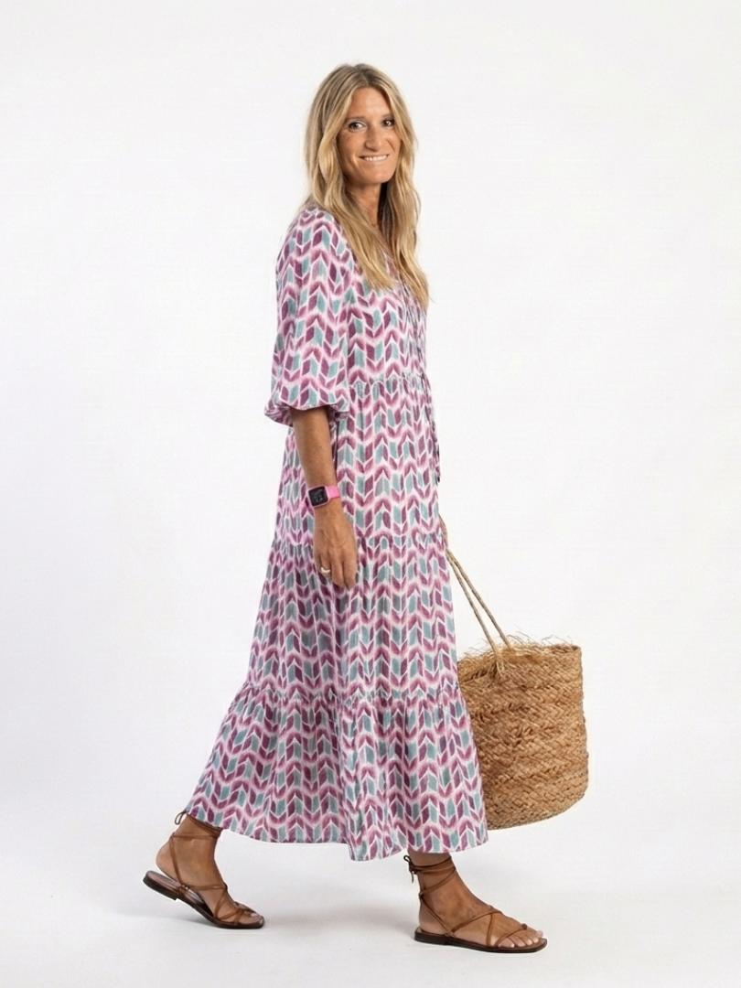 Robe Midi Géométrique à Volants Léa