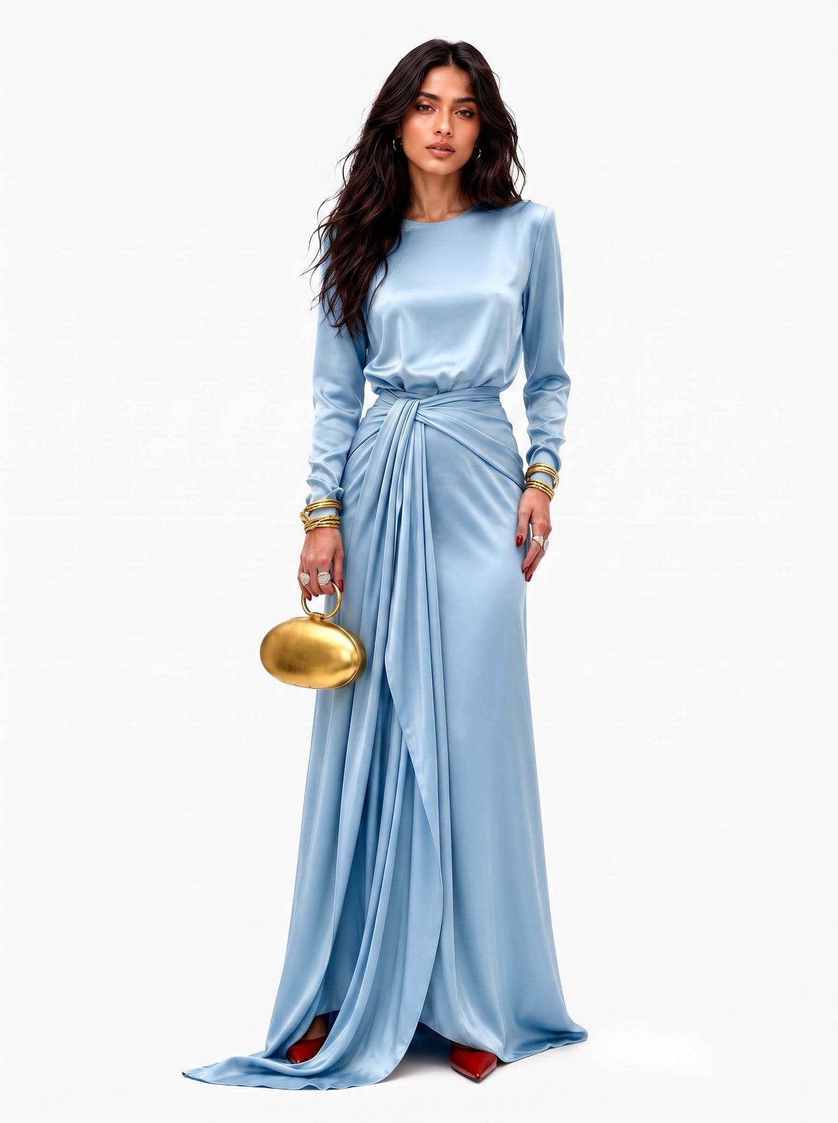 Delphine | Élégante Robe Maxi en Satin Drapé