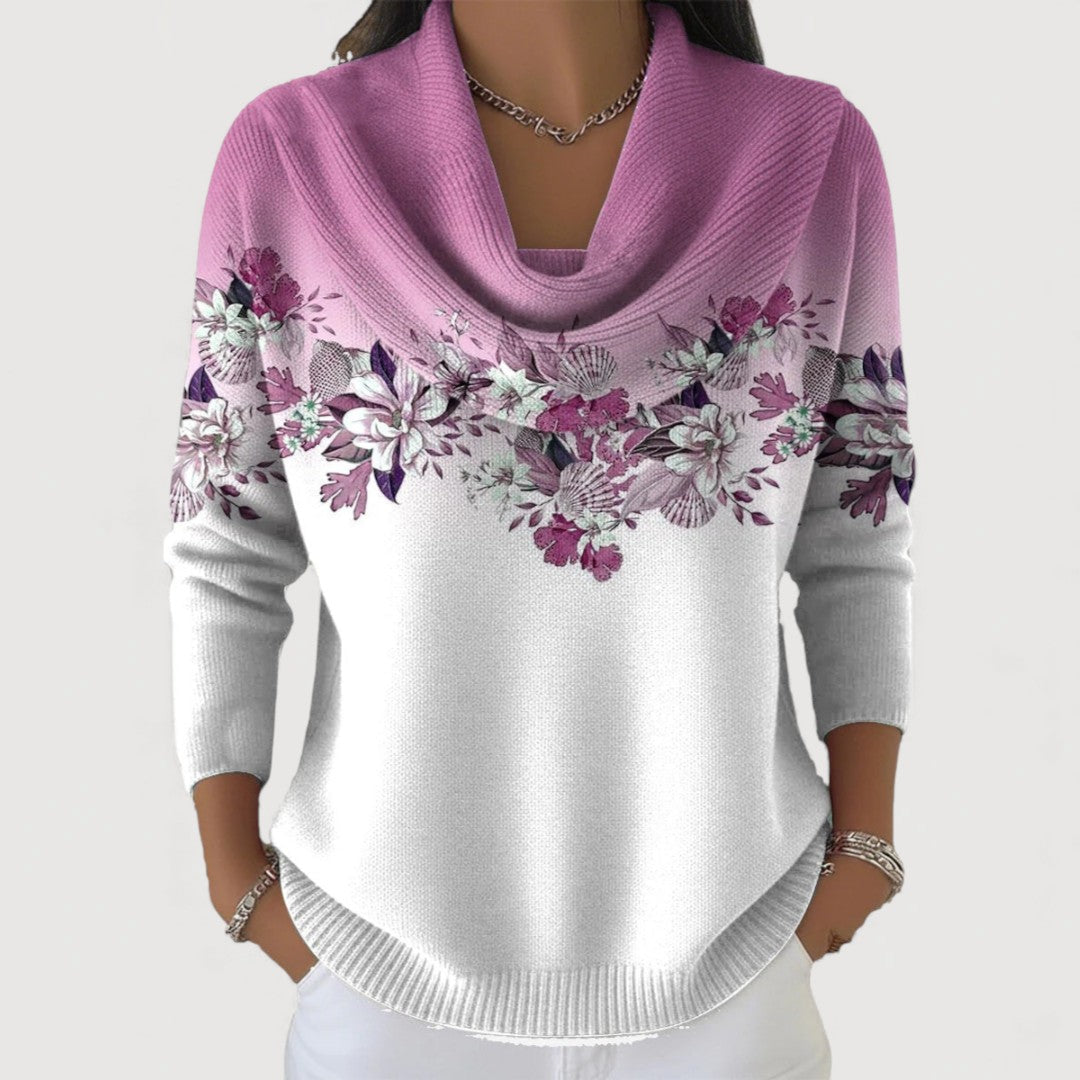 Aube - Pull Fleuri à Col Roulé