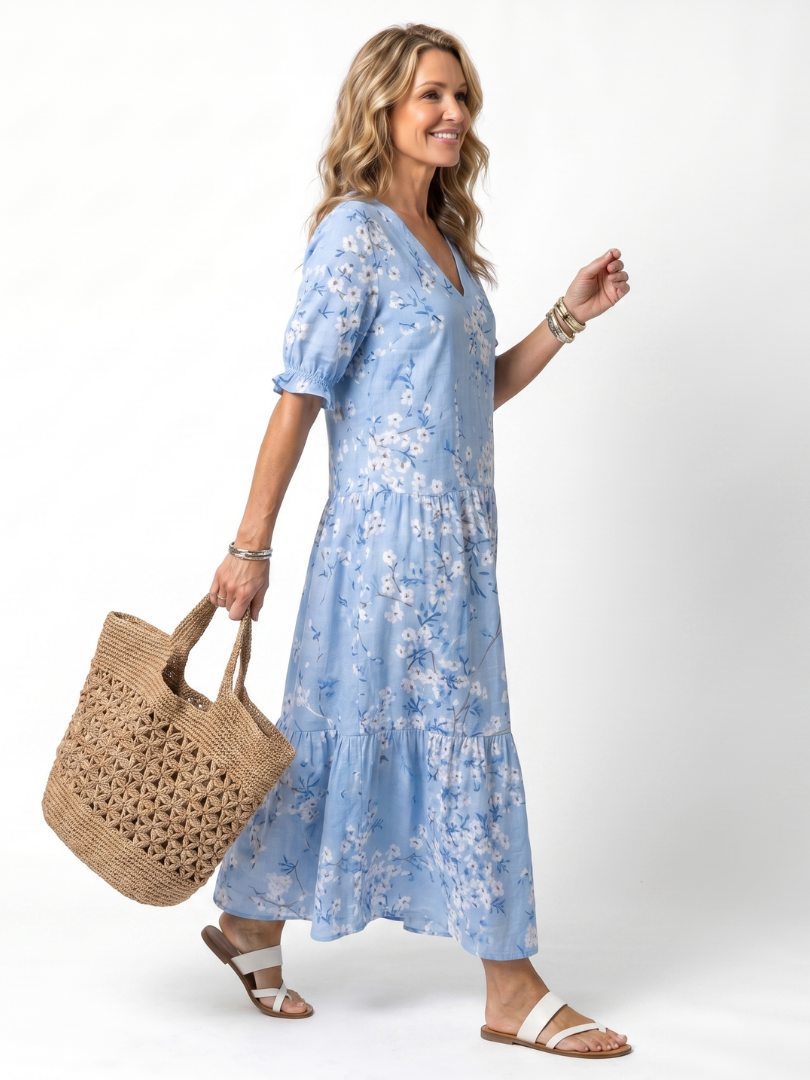 Robe Midi Fleurie à Pompons Michèle