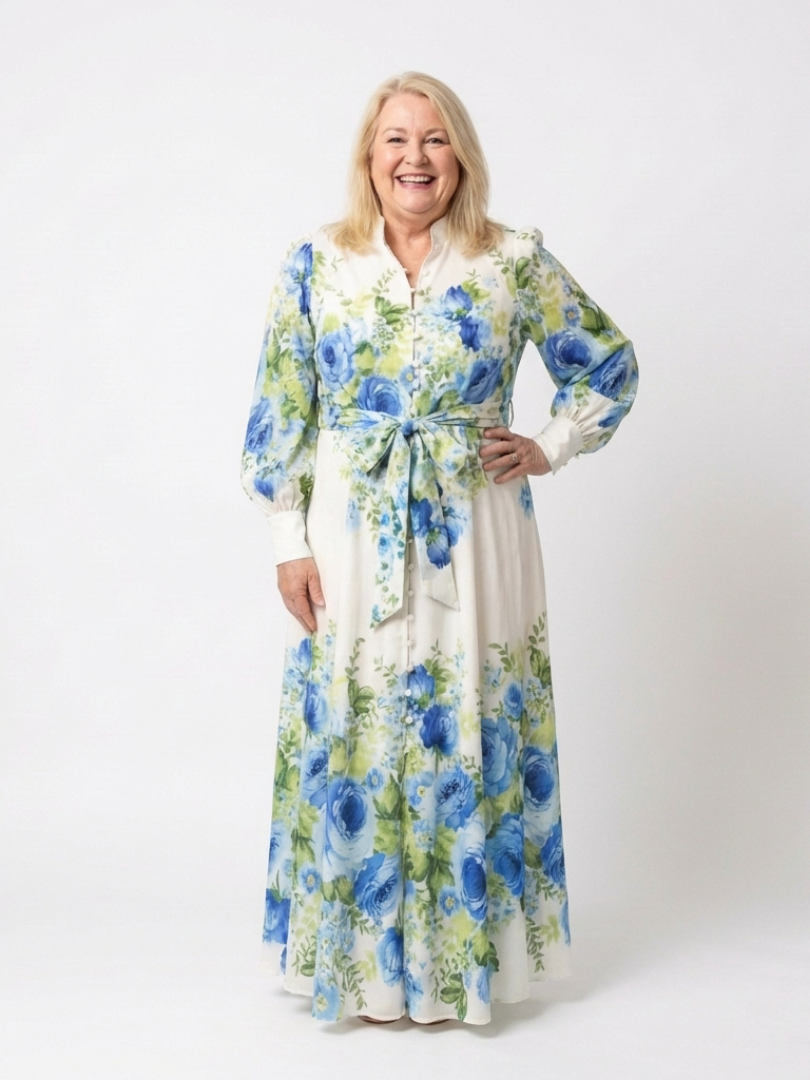 Robe Maxi à Manches Longues à Fleurs Nora