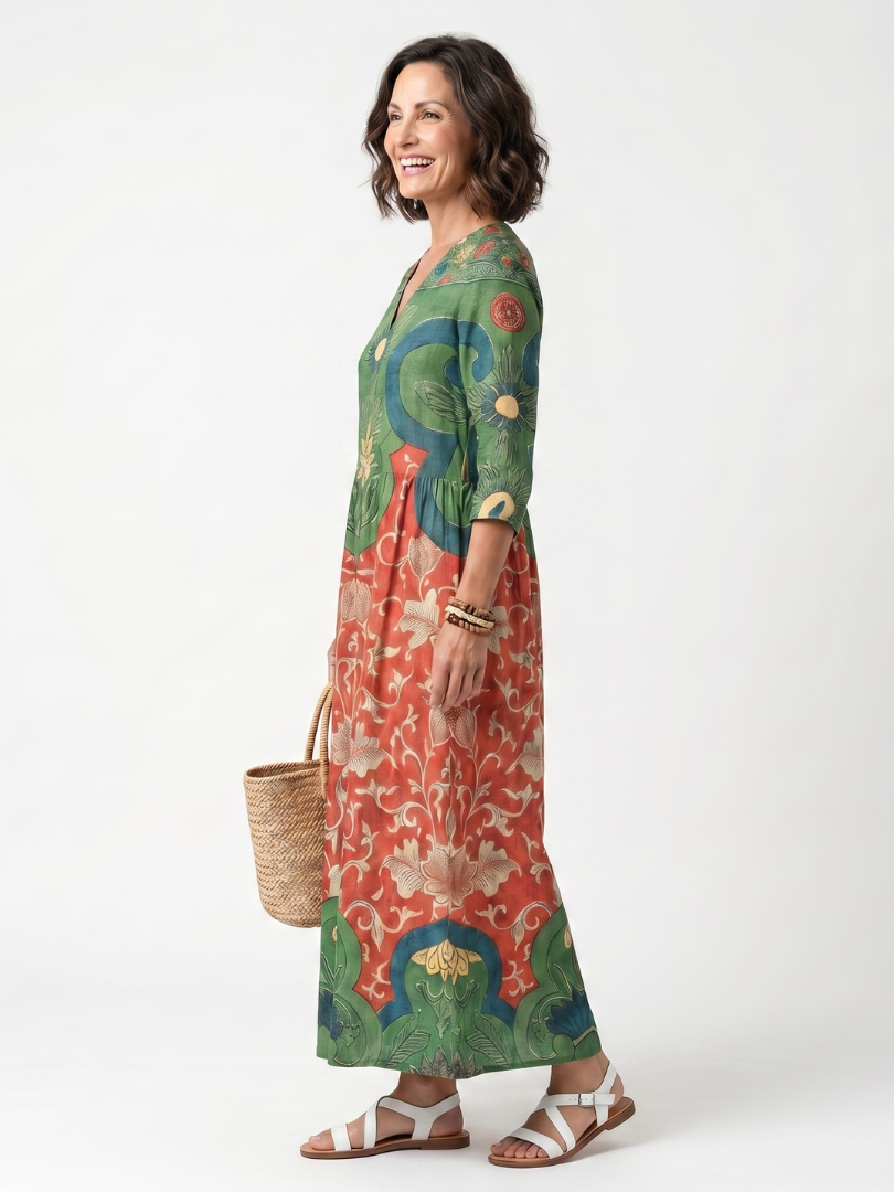 Robe Midi Fleurie à Taille Froncée Amélie