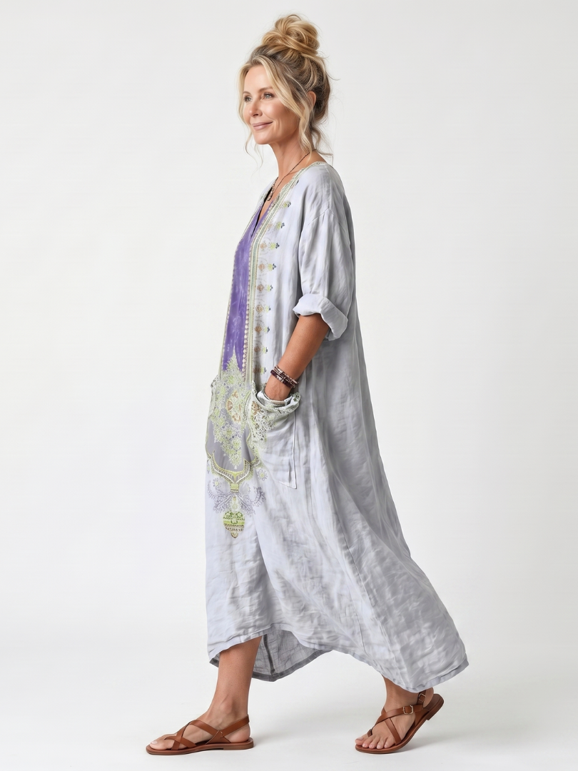 Robe Midi Brodée Contrastée Véronique
