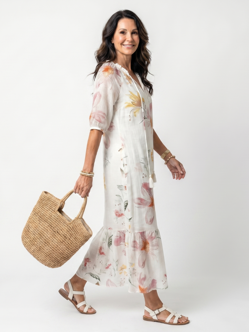 Robe Midi Fleurie à Volants Pauline