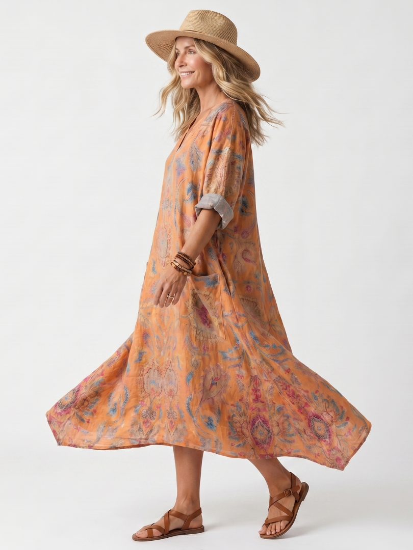 Robe Midi Imprimée à Poches Sophie