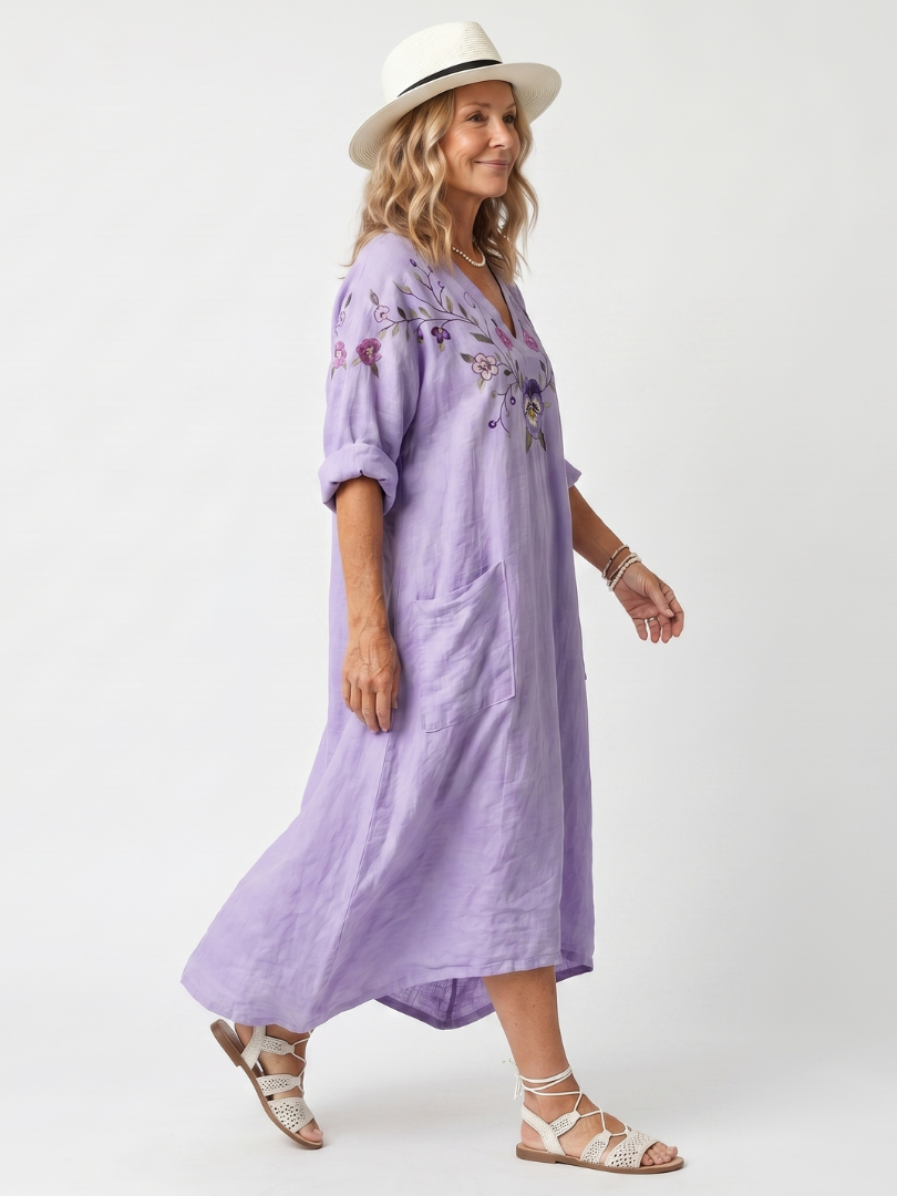 Robe Midi Brodée à Poches Sandrine