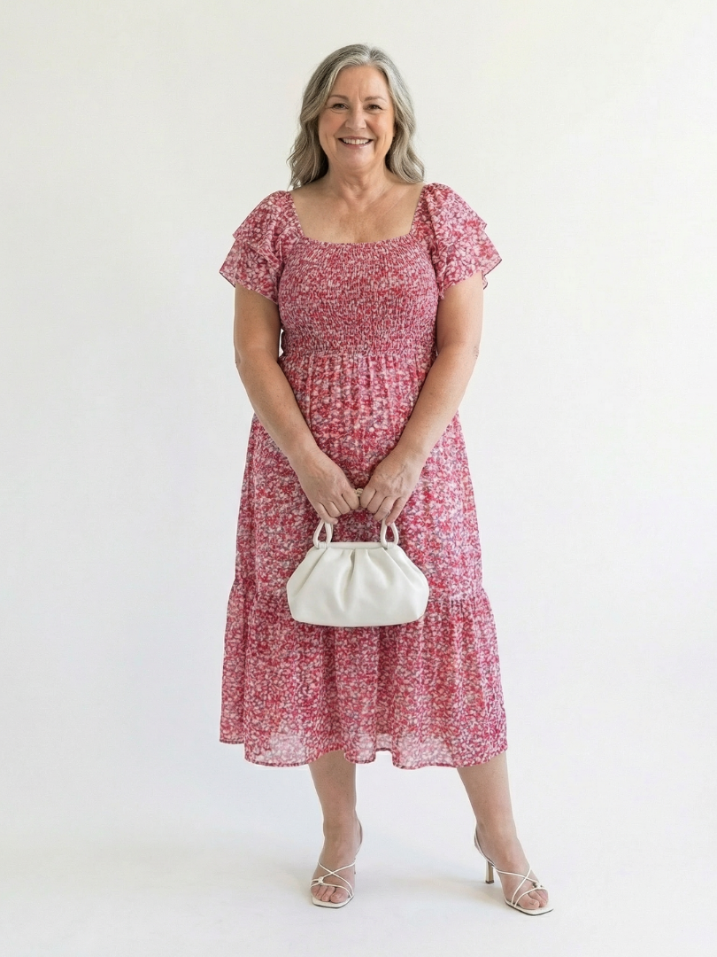 Robe Midi Florale à Épaules Nues Odette