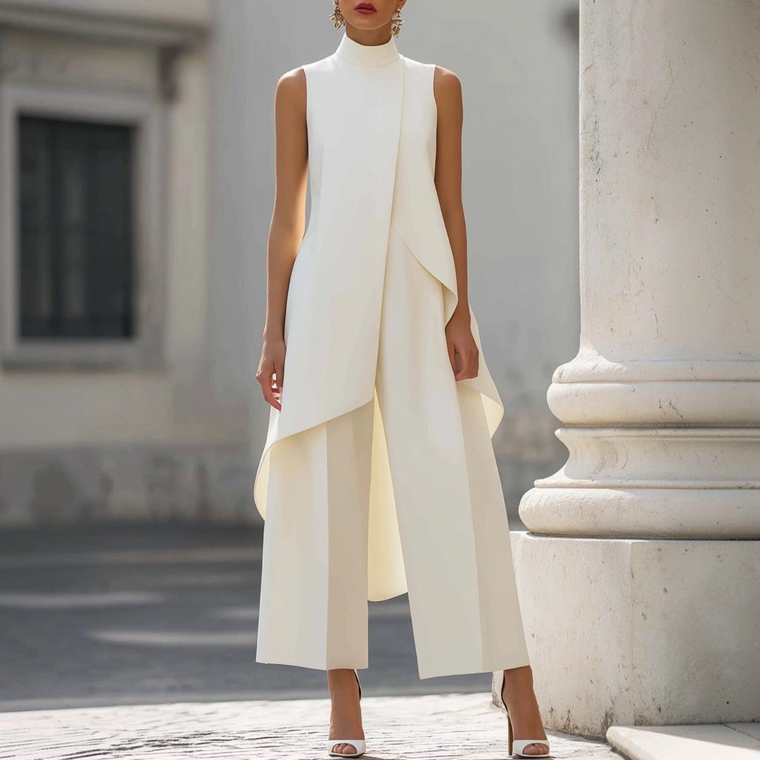 Valentina | Combinaison Chic à Col Montant et Haut Drapé