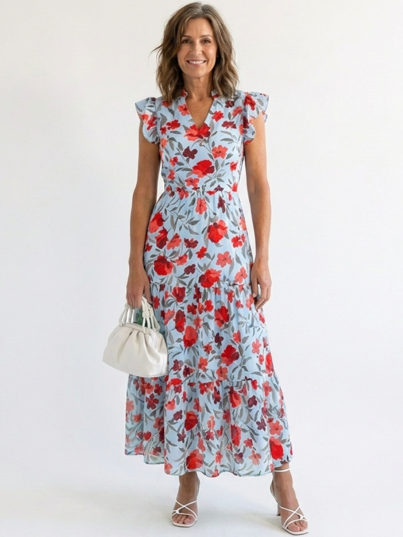 Robe Midi Évasée à Imprimé Floral Lila