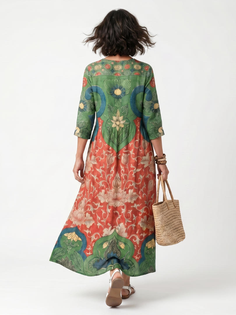 Robe Midi Fleurie à Taille Froncée Amélie