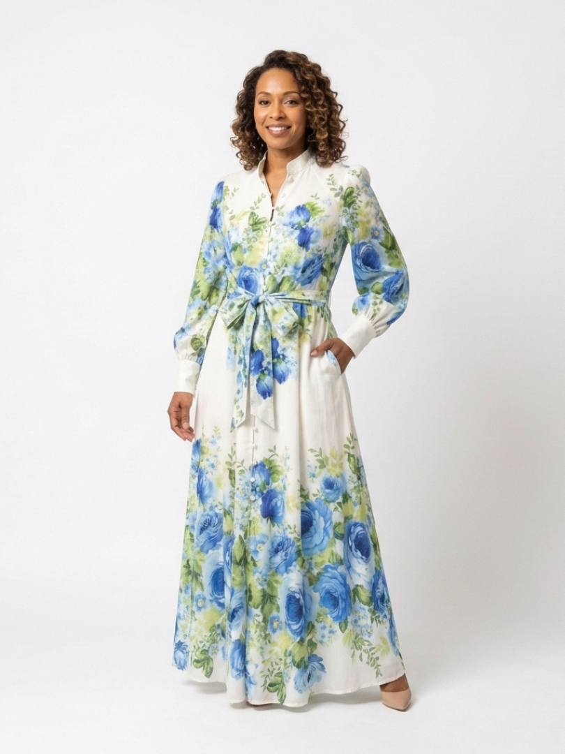 Robe Maxi à Manches Longues à Fleurs Nora