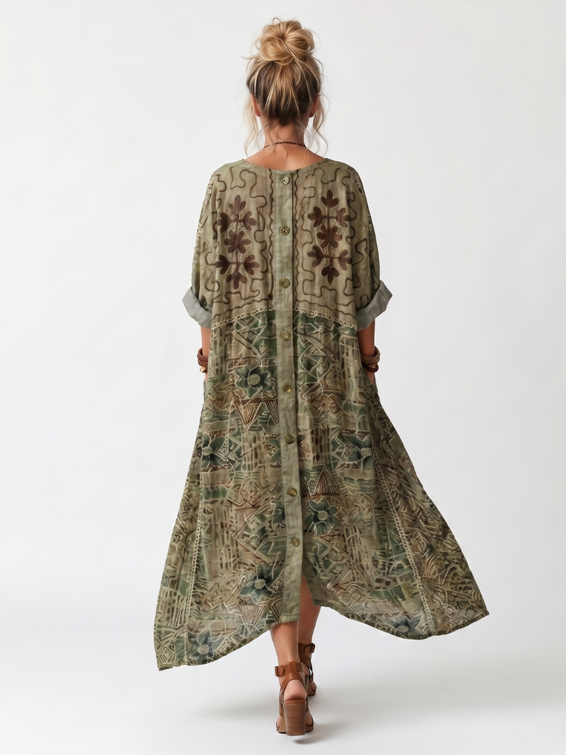 Robe Midi Brodée Boutonnée Monique