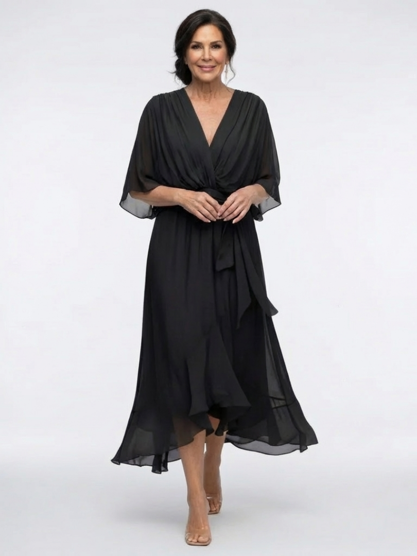 Robe Midi Drapée à Encolure Elysia