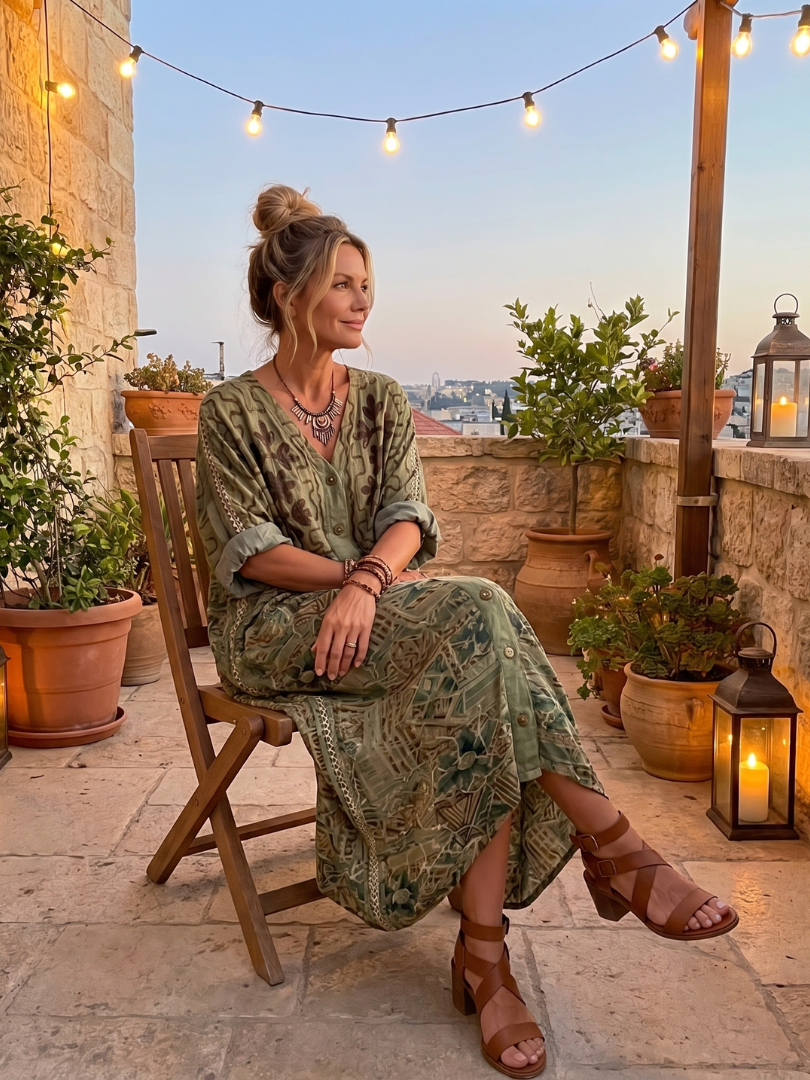 Robe Midi Brodée Boutonnée Monique
