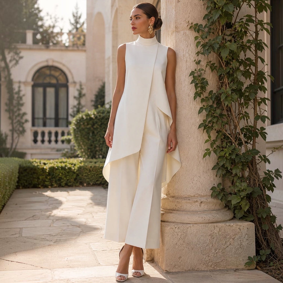 Valentina | Combinaison Chic à Col Montant et Haut Drapé