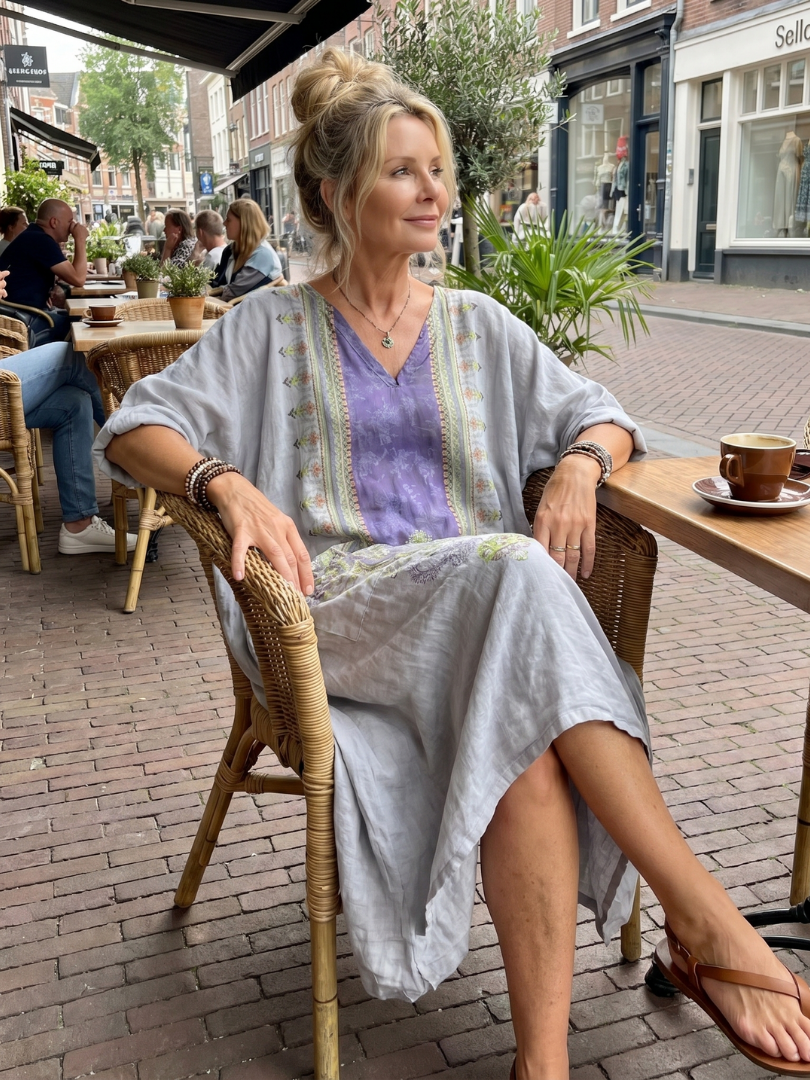 Robe Midi Brodée Contrastée Véronique