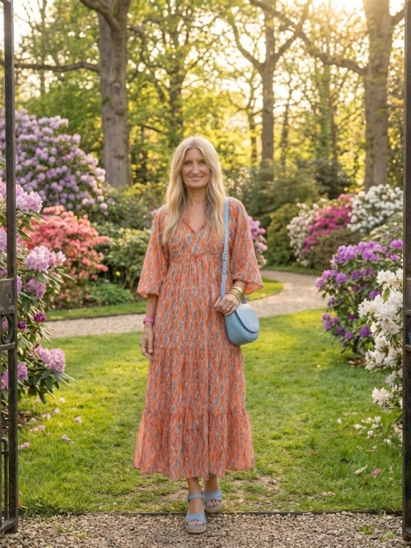 Robe Midi Géométrique à Volants Chloé