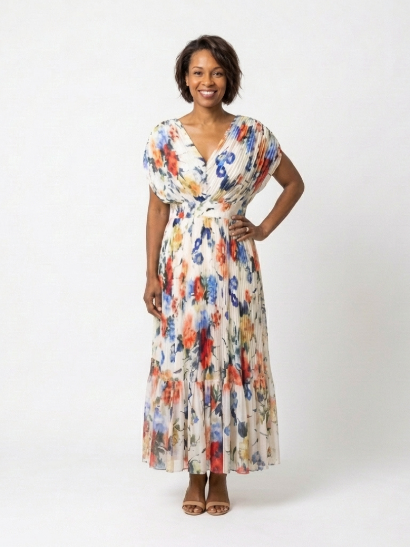 Robe Midi Fleurie Plissée Savannah