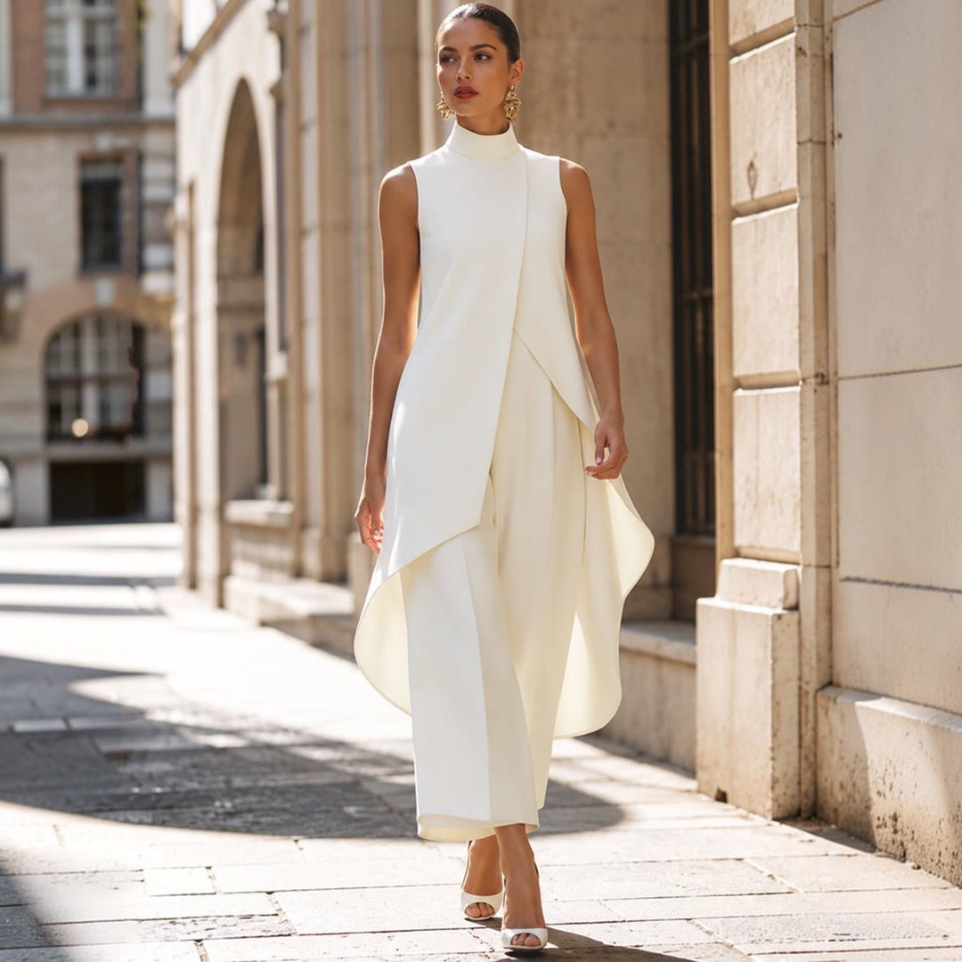 Valentina | Combinaison Chic à Col Montant et Haut Drapé