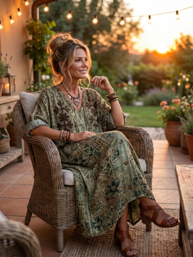 Robe Midi Brodée Boutonnée Monique