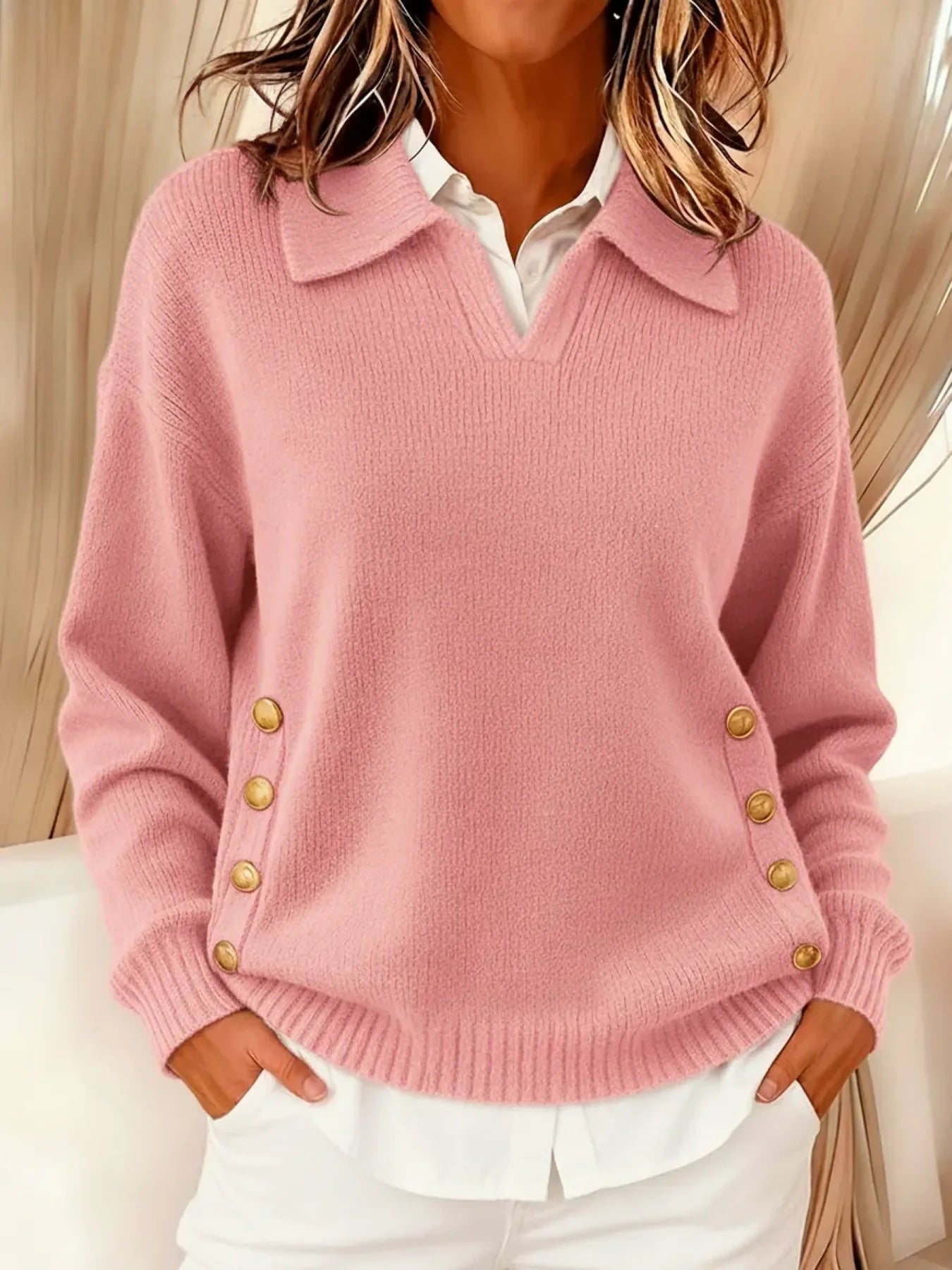 Valentine - Pull à Col Polo et Boutons